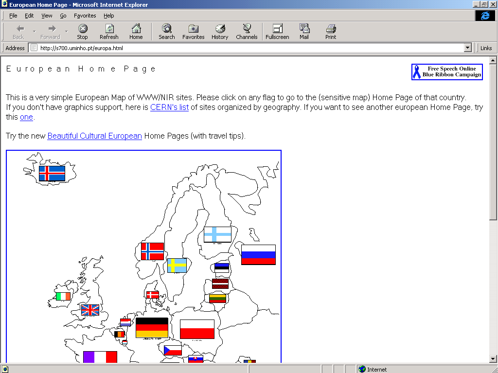 Web page of the European Union in 1996 using the Oldweb.Today service