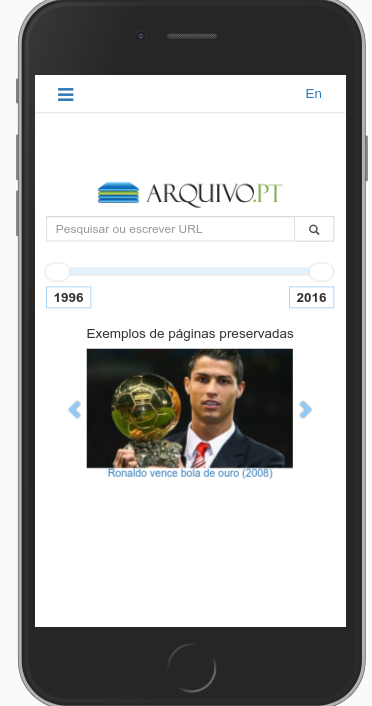 página inicial do Arquivo.pt - versão mobile