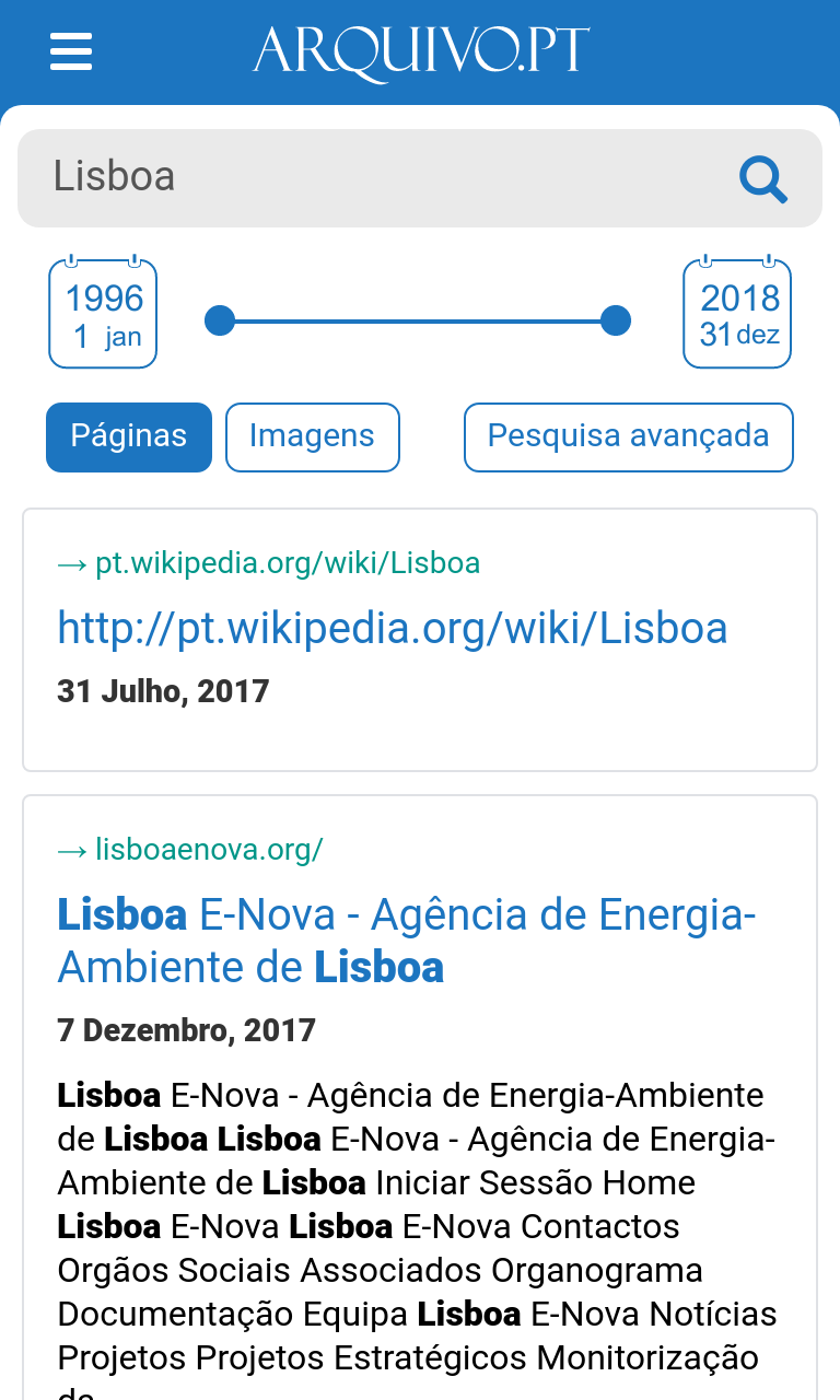 Pesquisa de páginas com Lisboa