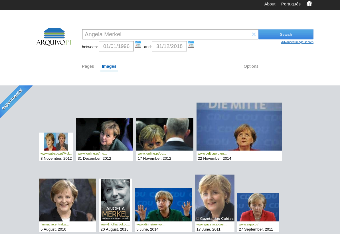 Image search arquivo.pt - search for Angela Merkel